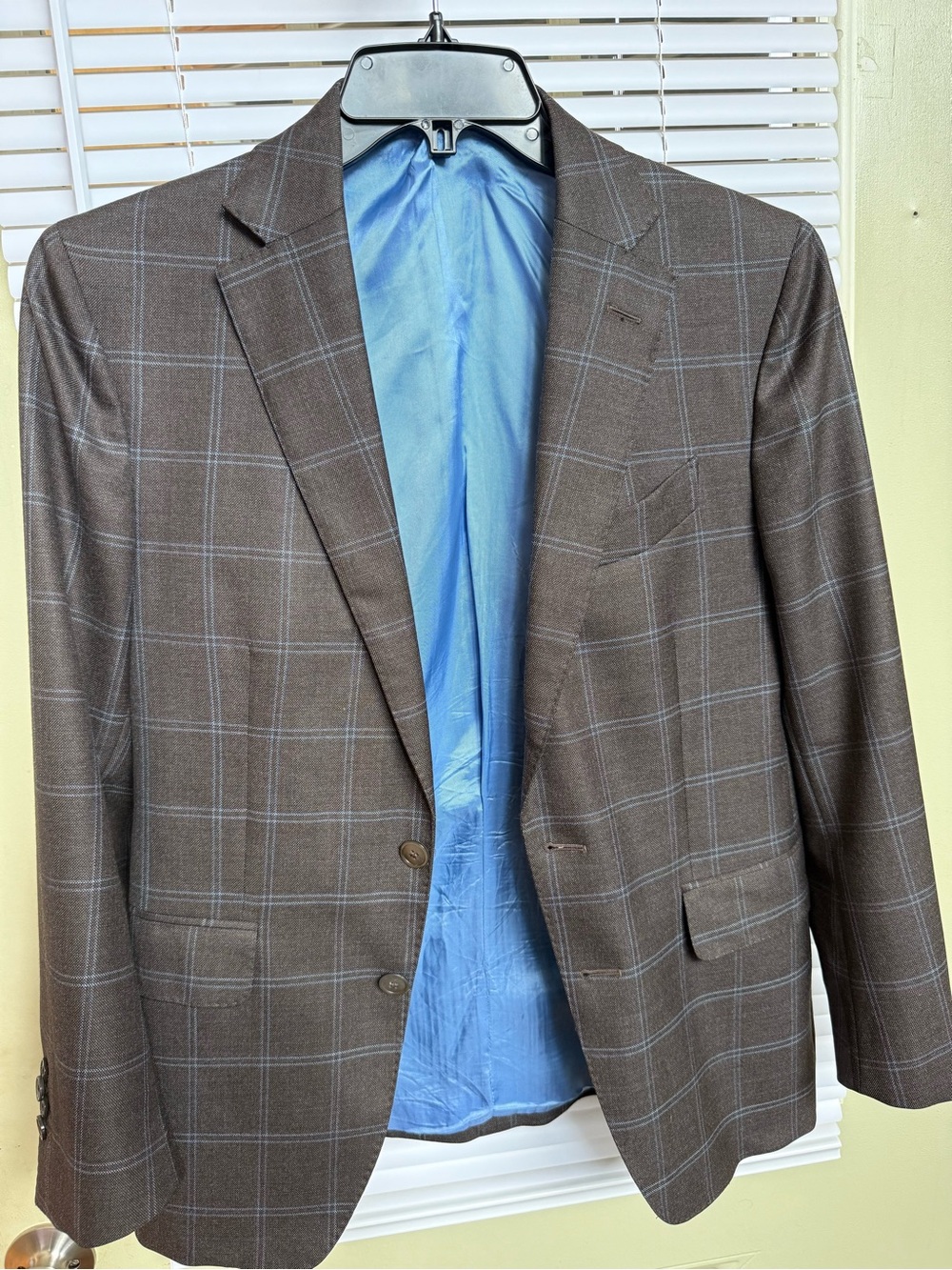Beckett & Robb Men's Brown Windowpane Blazer with Blue Lining Size 36S
